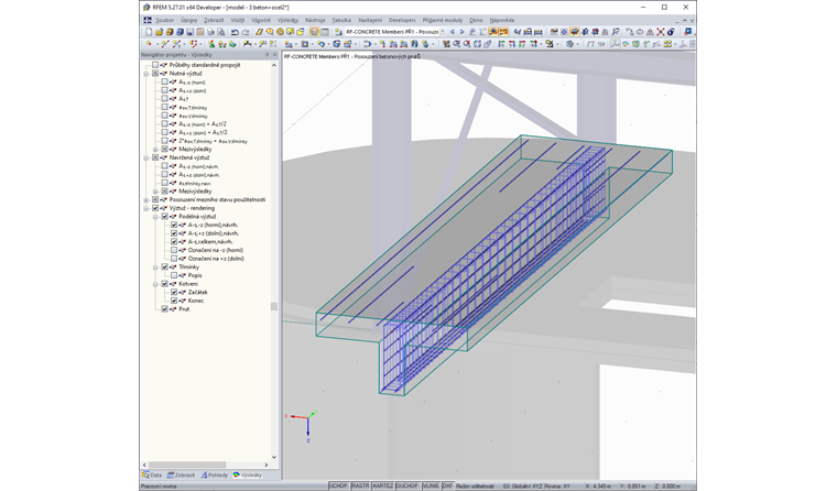 Zobrazení v poli Výztuž - Rendering