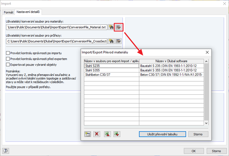 Konverzní tabulka pro materiál