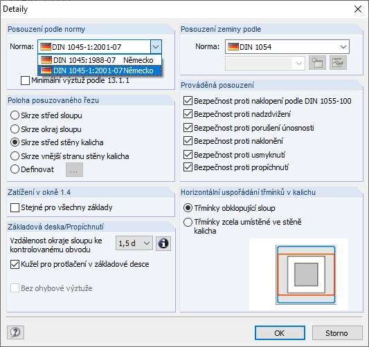 Výběr normy posouzení
