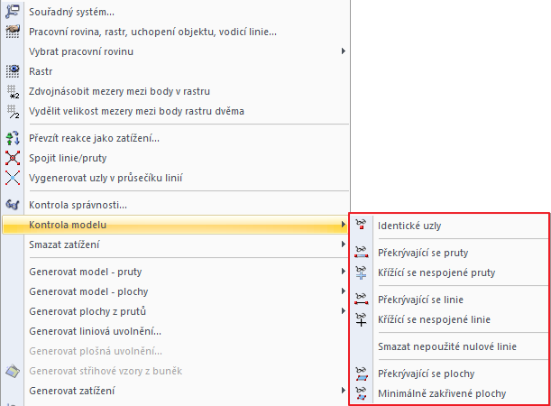 Možnosti kontroly modelu