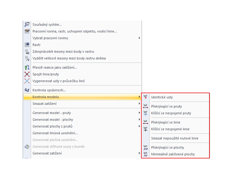 Možnosti kontroly modelu
