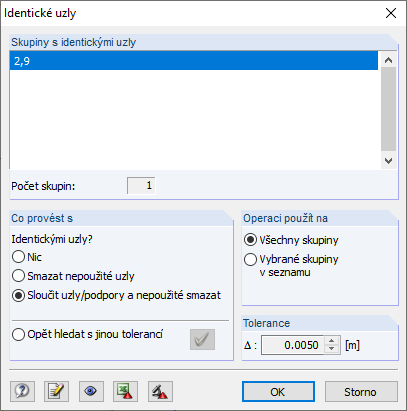 Výsledek kontroly modelu na identické uzly
