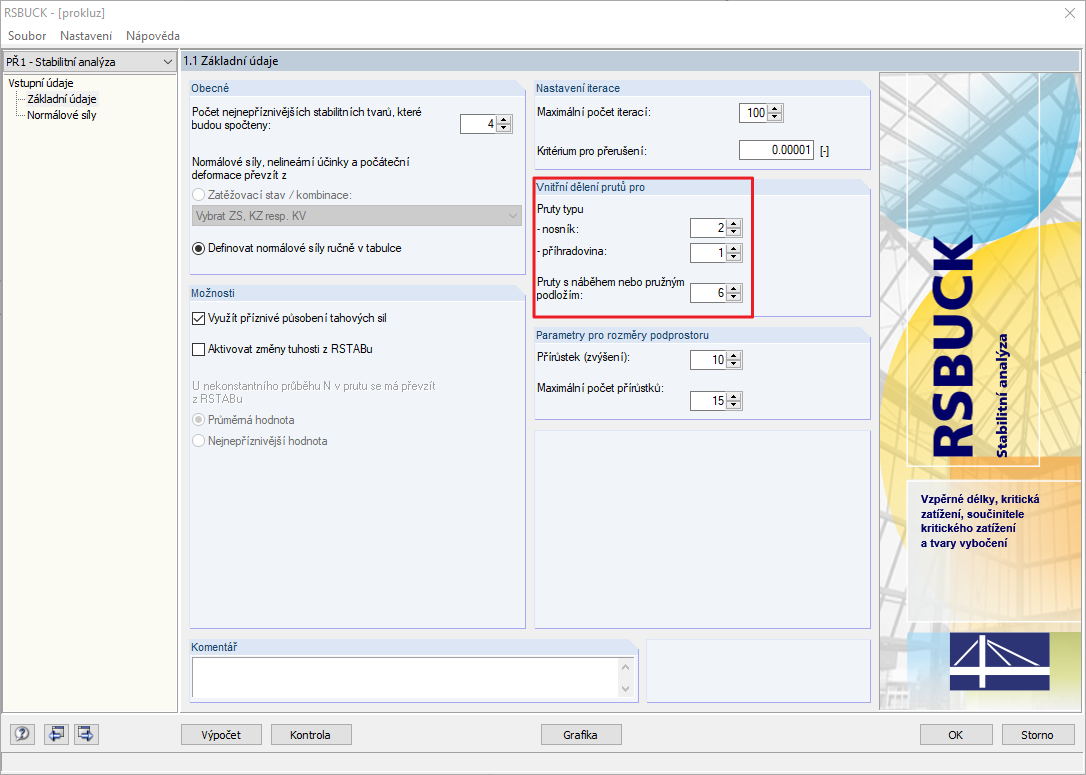 Dělení prutů v RSBUCK