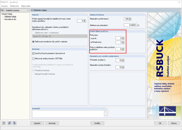 Dělení prutů v RSBUCK