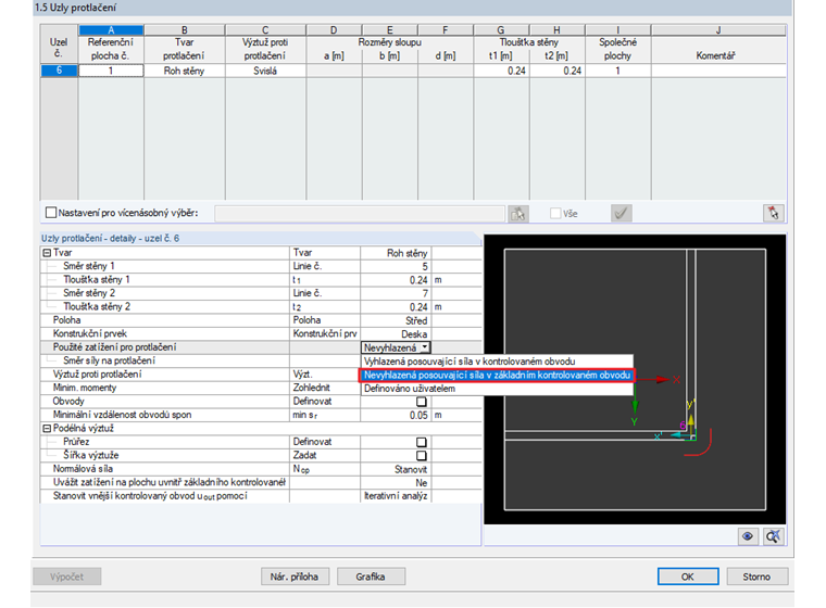 Metoda pro stanovení použitého zatížení pro protlačení v modulu RF-PUNCH Pro