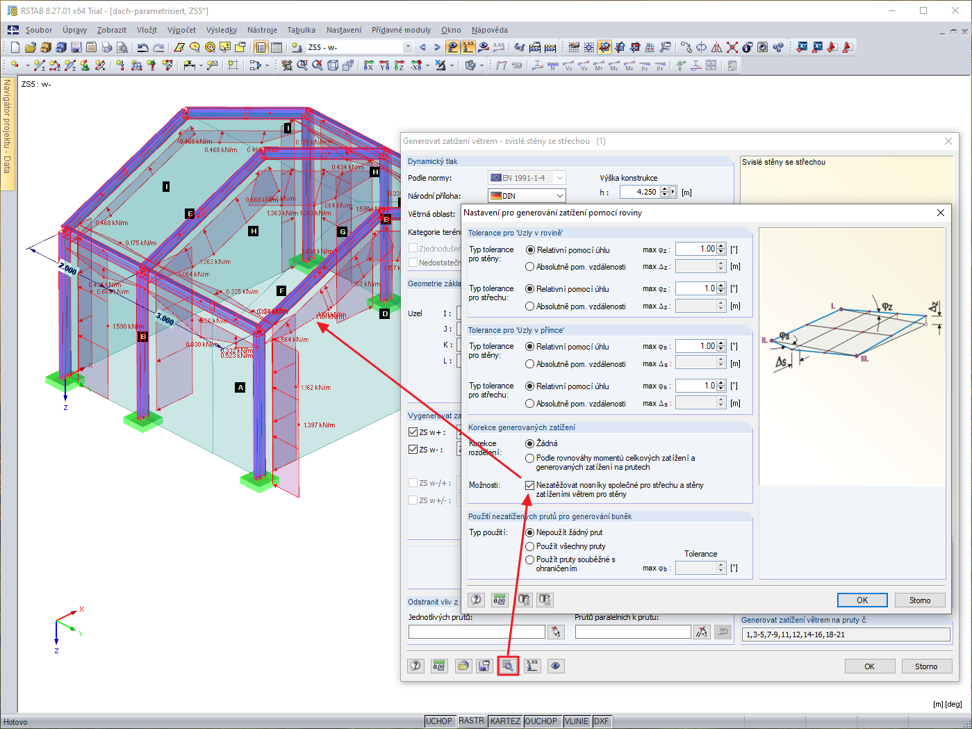 korekce vygenerovaných zatížení