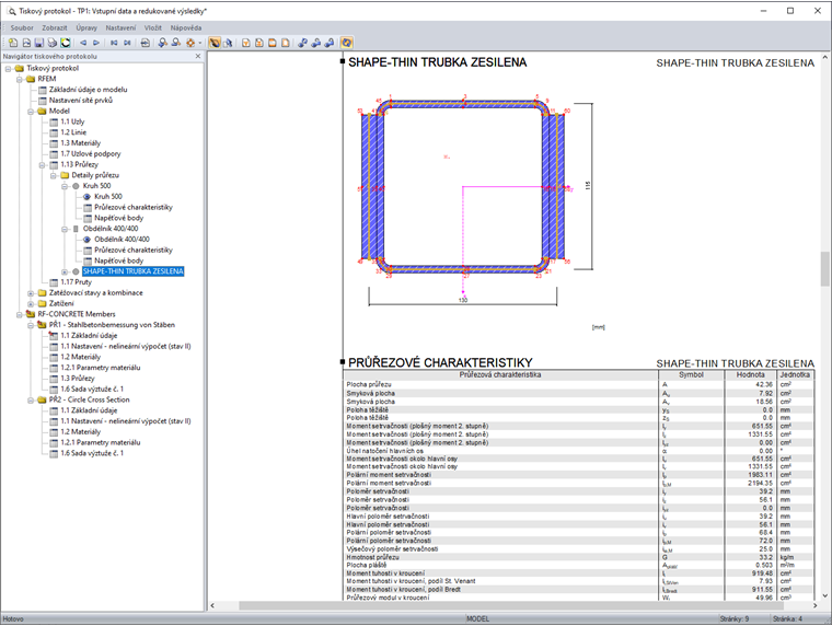 Přidání průřezových charakteristik z programu SHAPE-THIN
