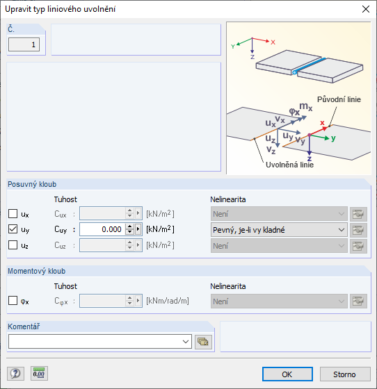 Dialog "Upravit typ liniového uvolnění"