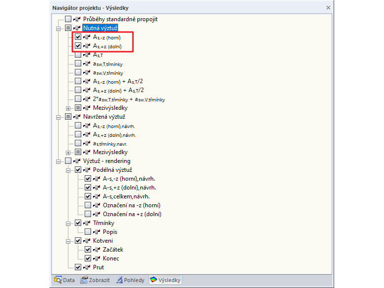 Nutná výztuž nahoře a dole
