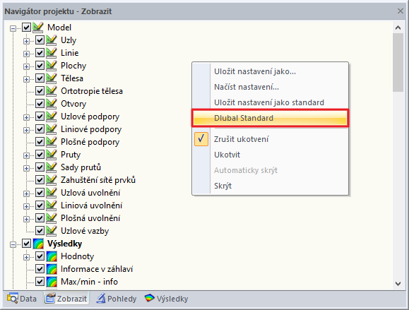 Obnovení nastavení v navigátoru Zobrazit