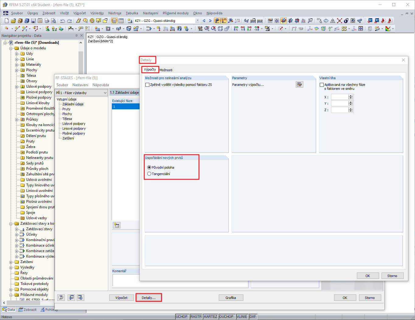 zarovnání nových prvků