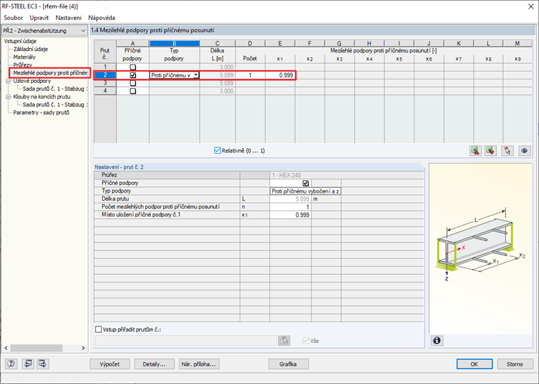 Zadání mezilehlé podpory