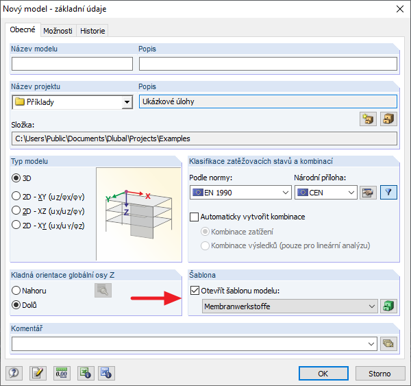 Výběr předlohy modelu