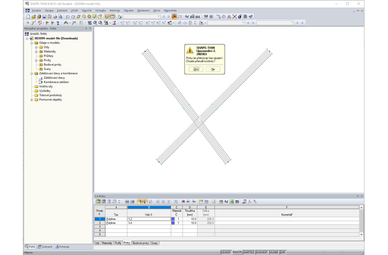 Upozornění č. 280345: Prvky se kříží bez spojení
