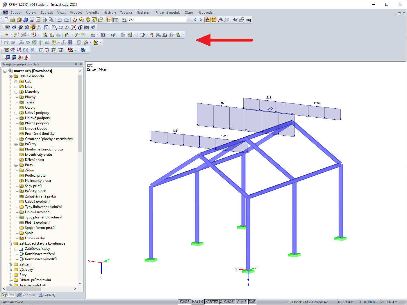 Posunutý panel nástrojů