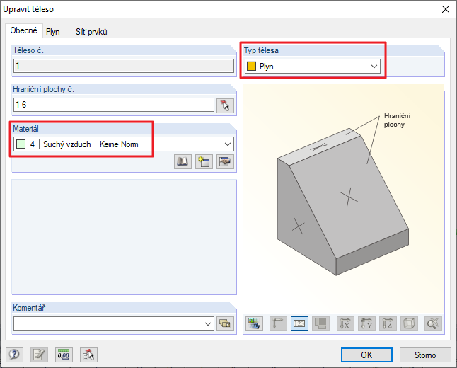 Vytvoření tělesa typu "Plyn"