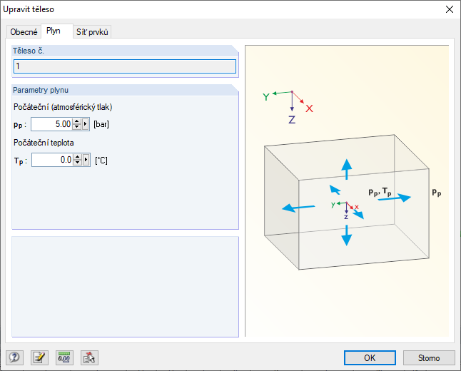 Zadání parametrů plynu
