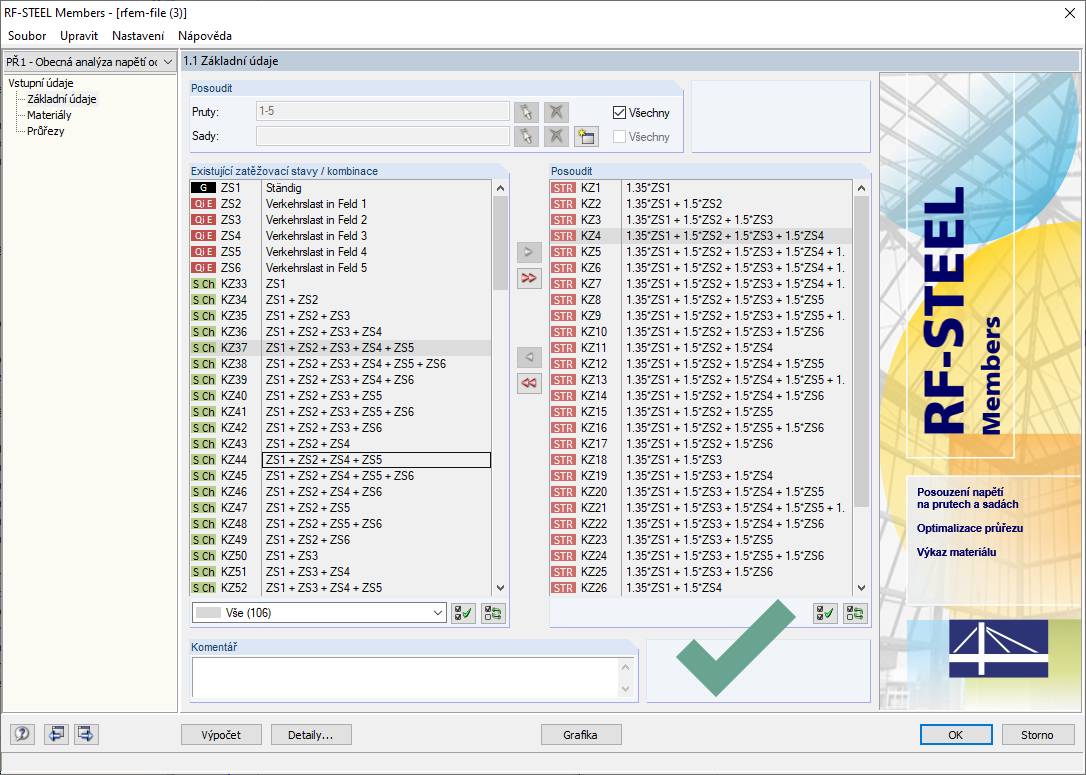 Posouzení s kombinacemi zatížení