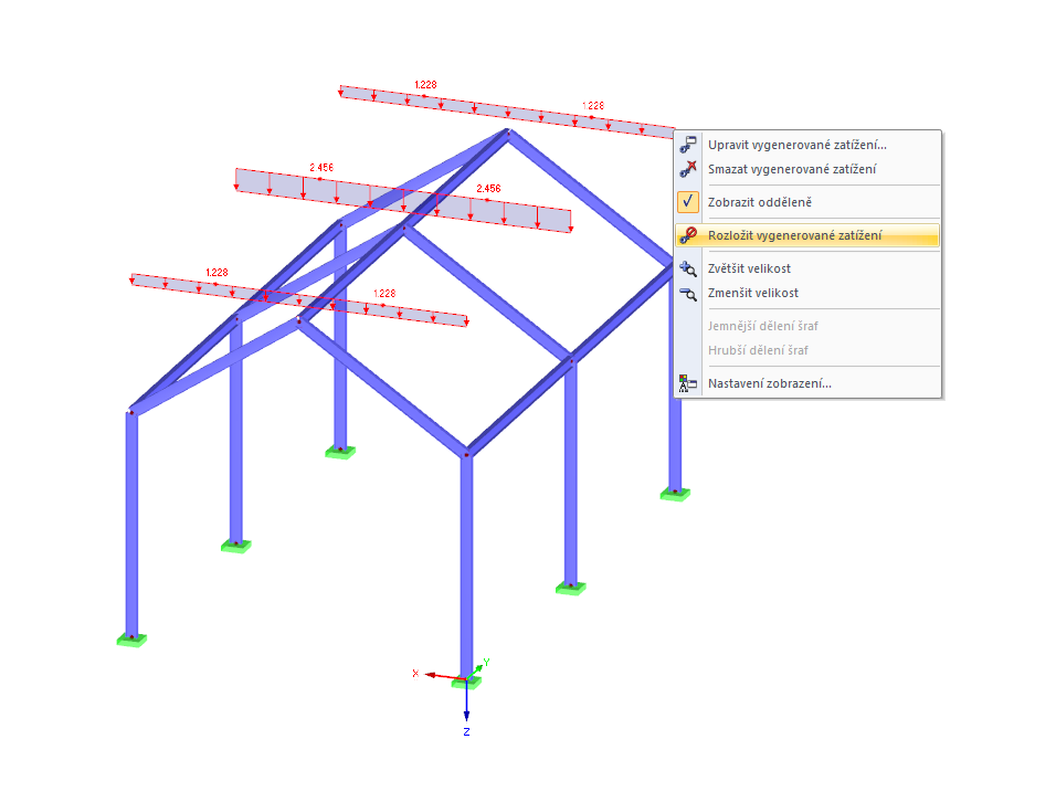 Možnost "Rozložit vygenerované zatížení"