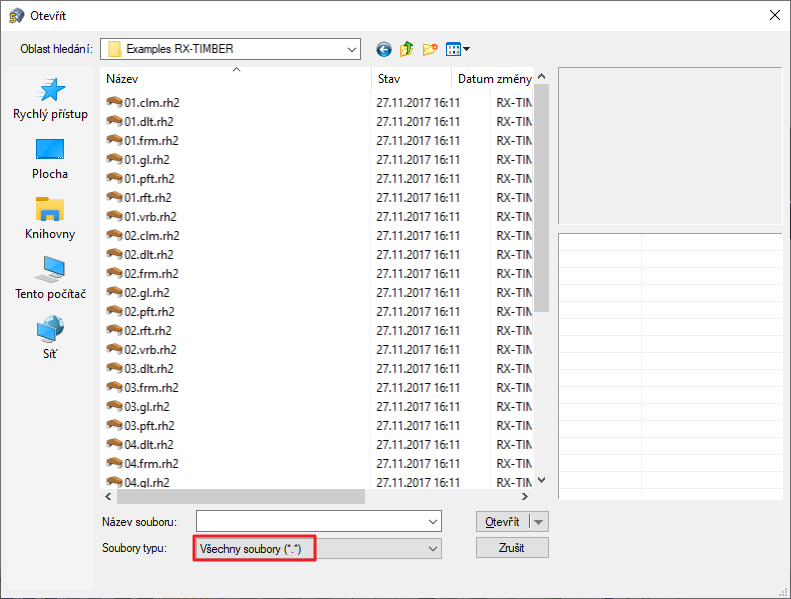Možnost filtru pro typ souboru