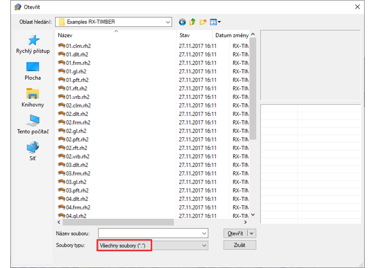Možnost filtru pro typ souboru