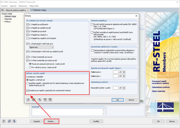Nastavení v modulu RF-/STEEL
