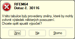 Dotaz na opětovné spuštění výpočtu po úpravě výztuže