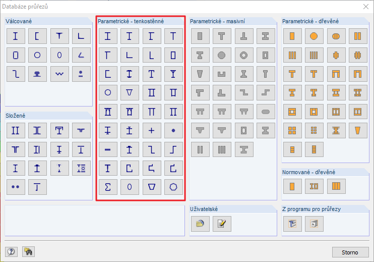 Parametrické - tenkostěnné průřezy