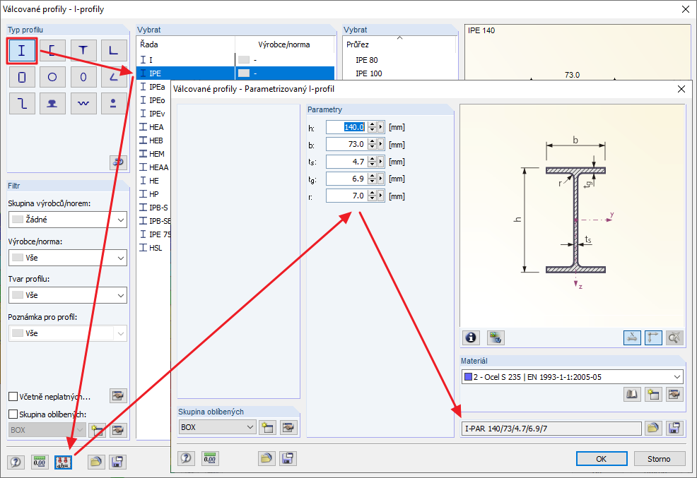 Zadání parametrického průřezu