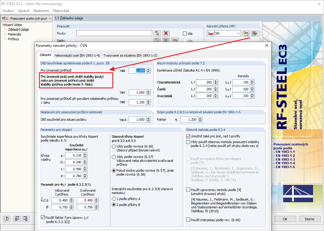 Nastavení detailů národní přílohy (NP)