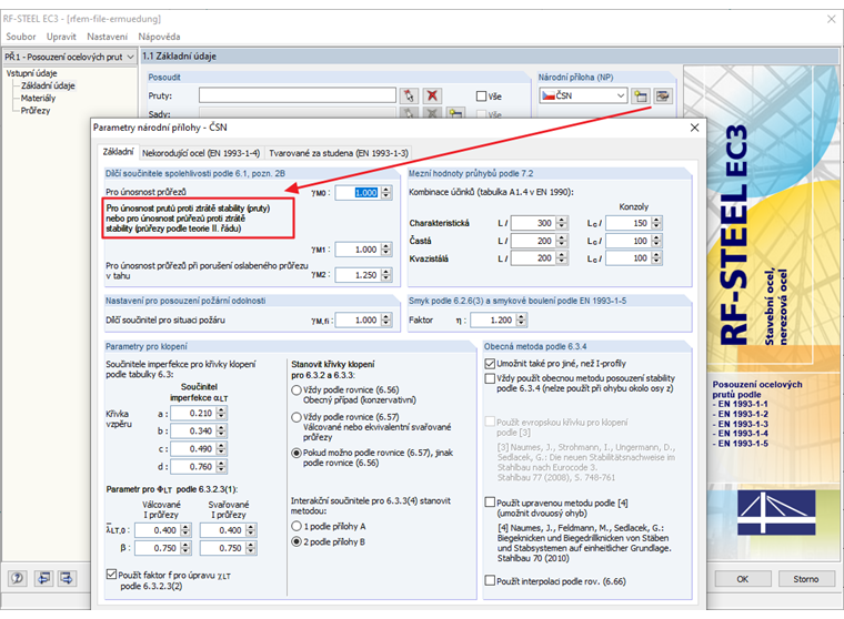 Nastavení detailů národní přílohy (NP)