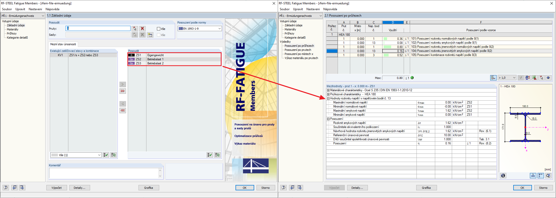 Napěťový cyklus se zohledněním zatěžovacího stavu s vlastní tíhou