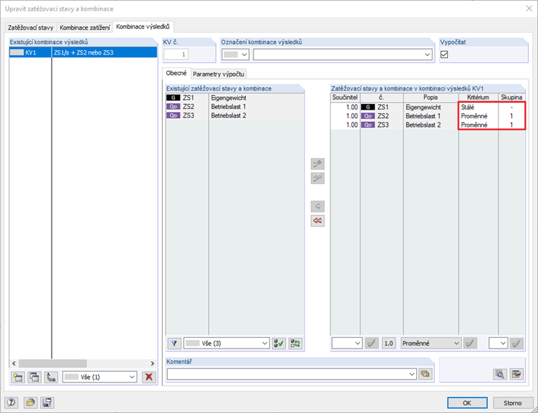 Definice kombinace výsledků