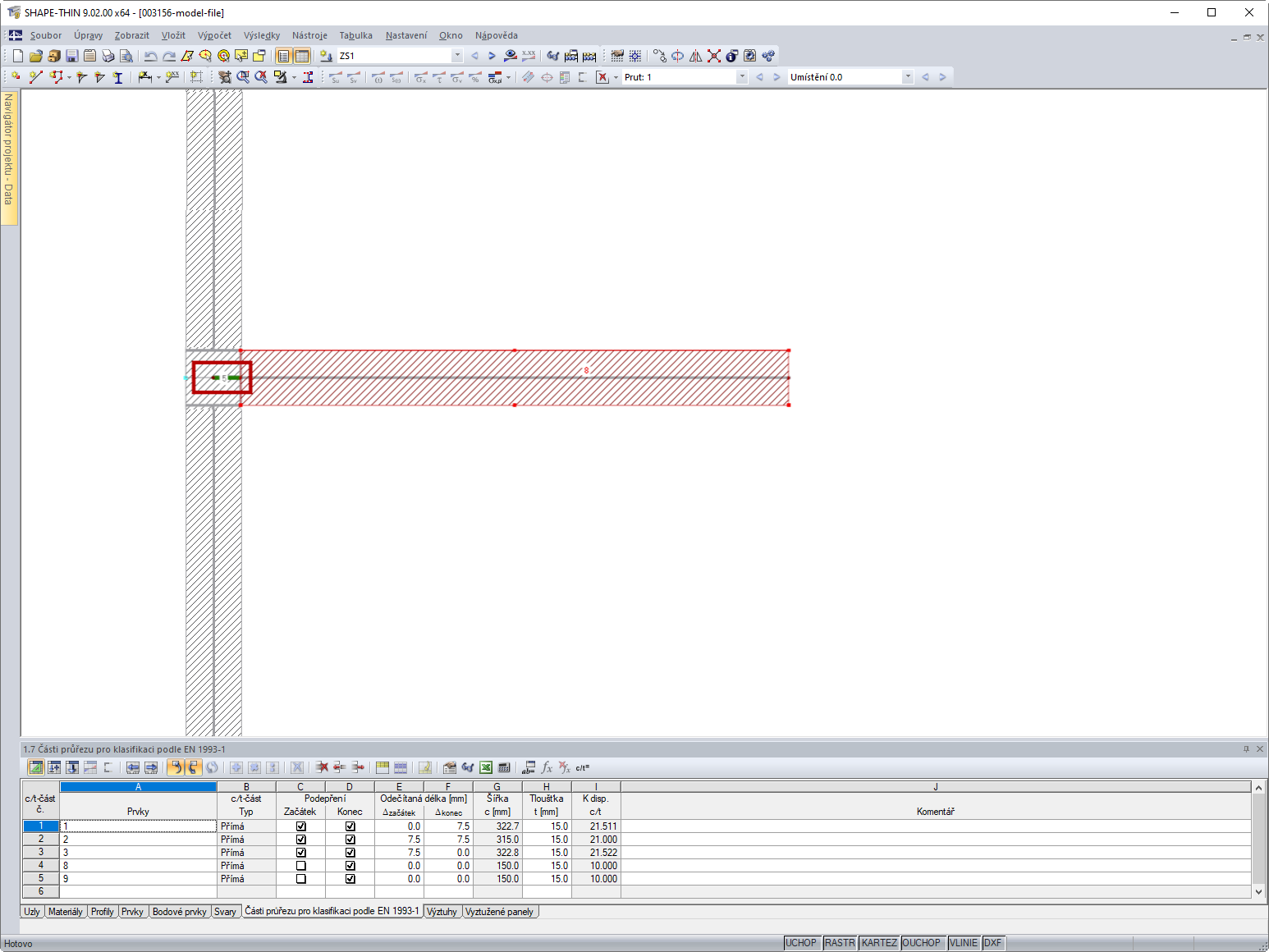 Výztuha s nulovým prvkem připojeným k poli boulení
