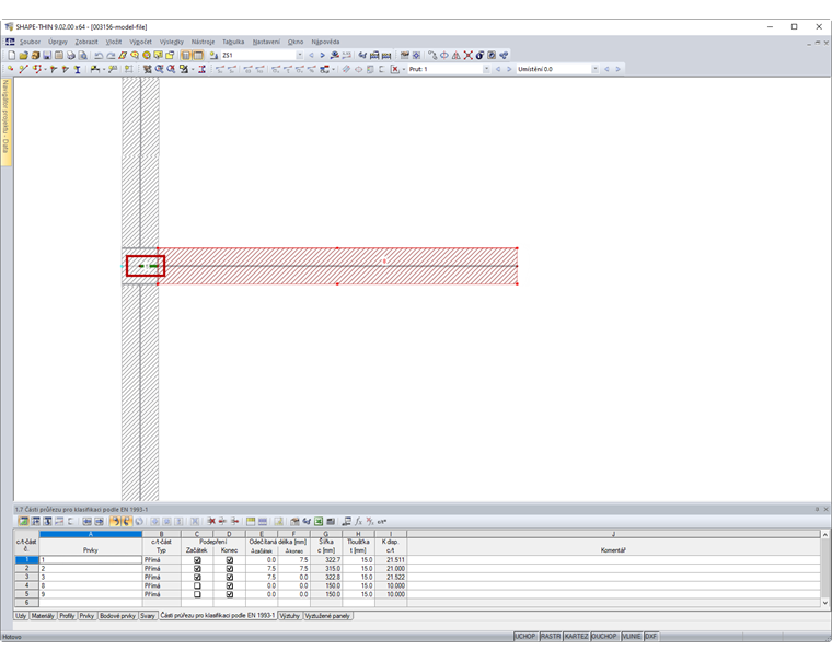 Výztuha s nulovým prvkem připojeným k poli boulení