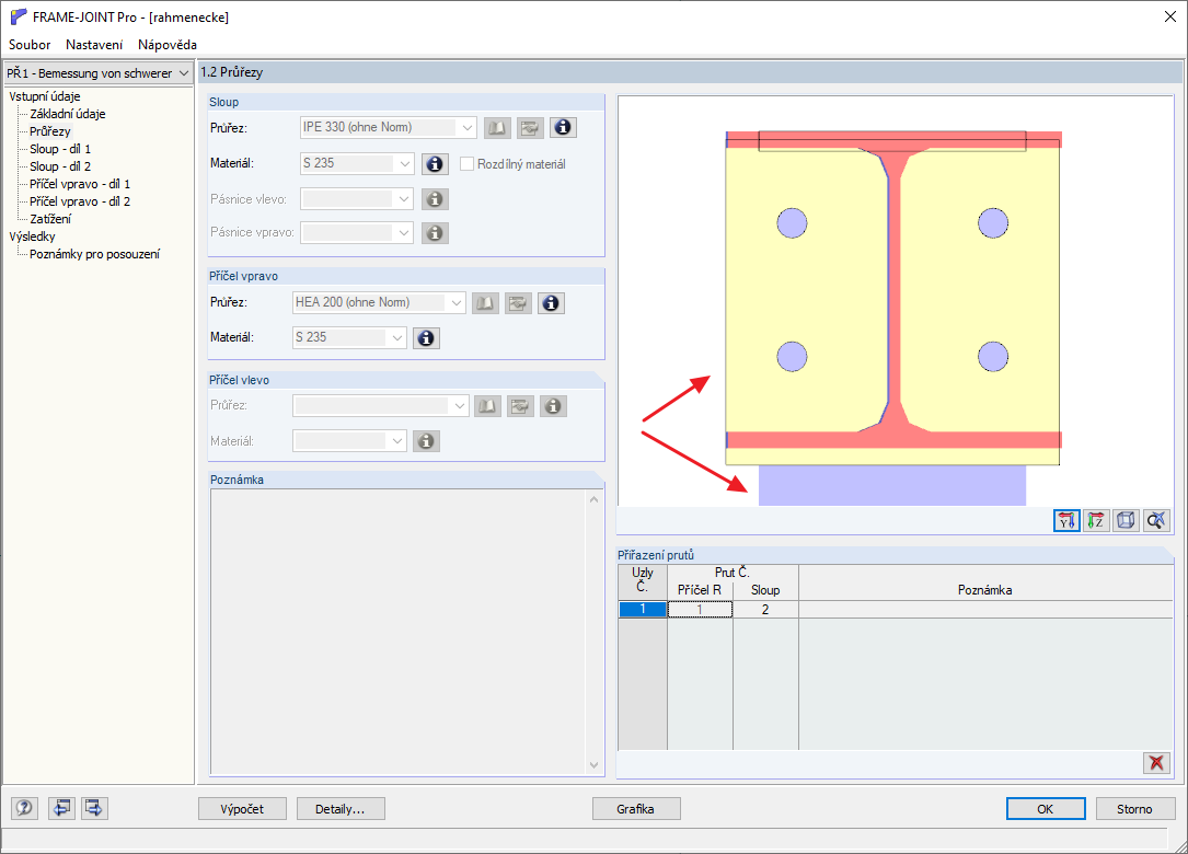 Grafické znázornění přípoje