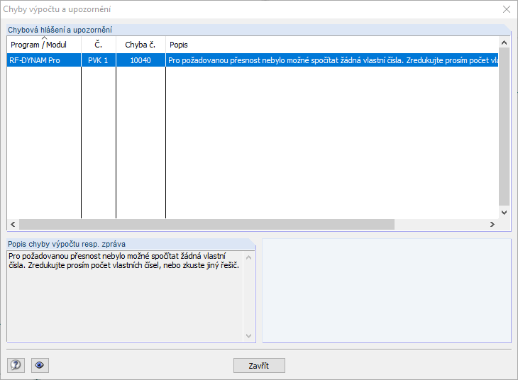 Chybová zpráva v přídavném modulu