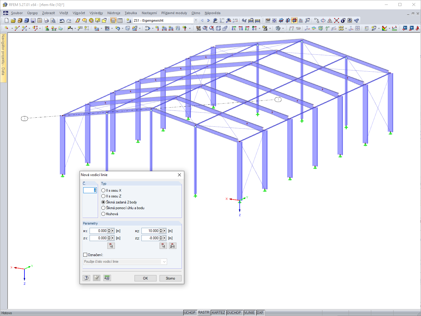 Vodicí linie šikmá zadaná 2 body