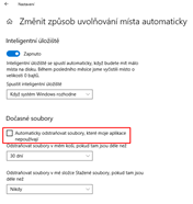 Vypnutí funkce mazání dočasných nepoužívaných souborů.
