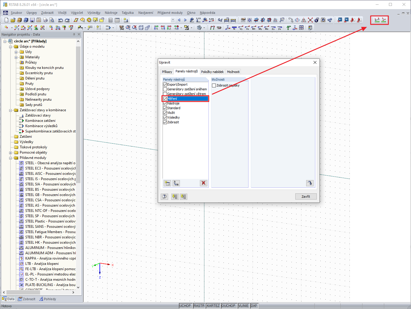 Uživatelsky zadaný panel nástrojů