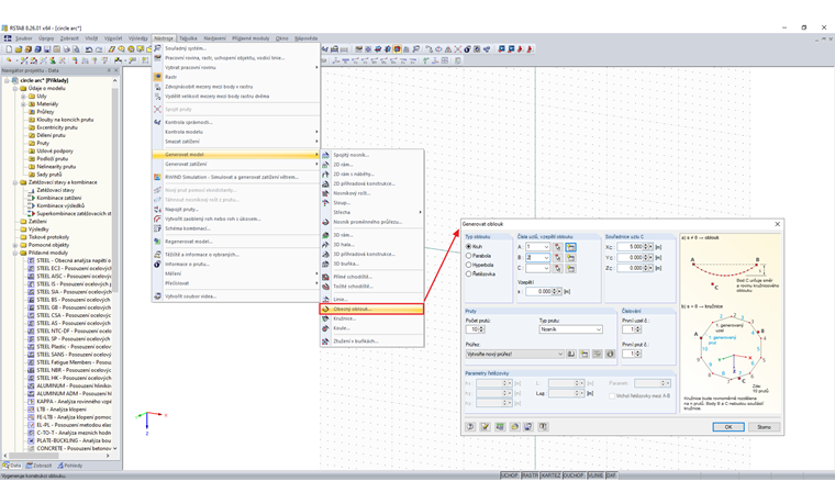 Možnost "Vytvořit kruhový oblouk"
