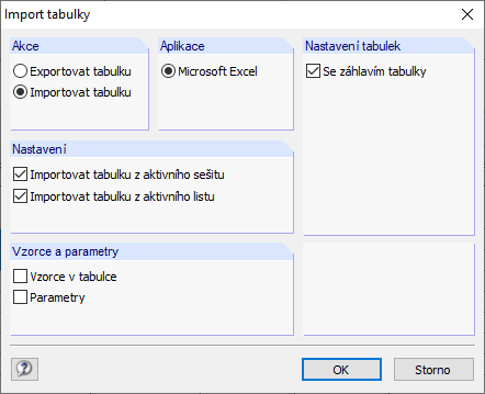 Tabelle importieren Dialog