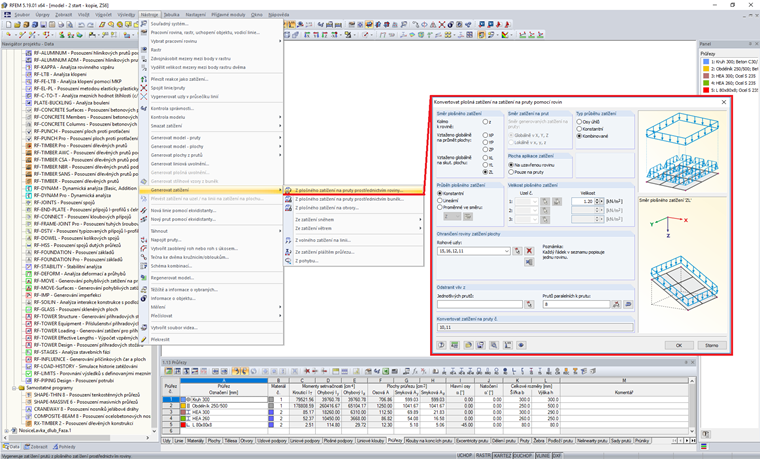 Funkce naleznete v menu Nástroje -> Generovat zatížení