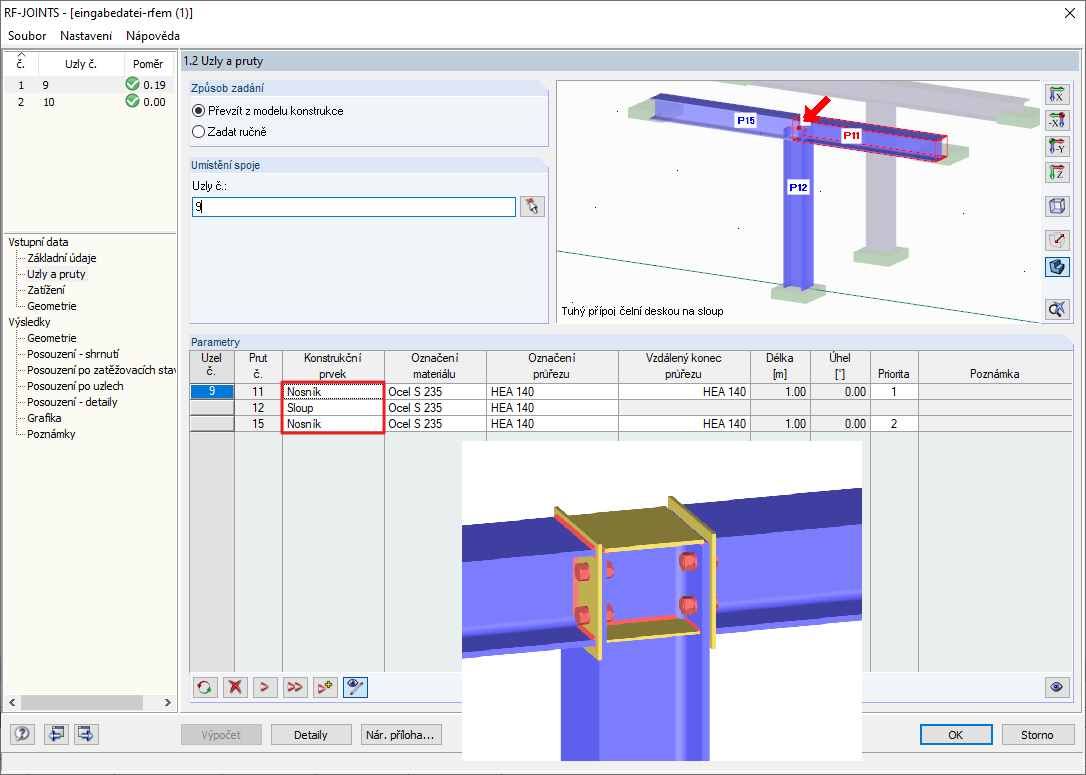 Připojení nosníku na pásnici sloupu