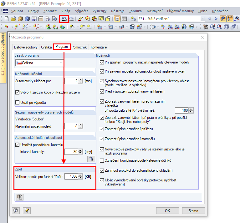 Vyrovnávací paměť funkce Zpět