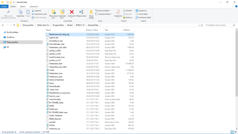 Soubor RfemProtocolConfig.cfg s uloženými předlohami tiskových protokolů lze nalézt ve složce C:\ProgramData\Dlubal\RFEM 5.19\General Data.