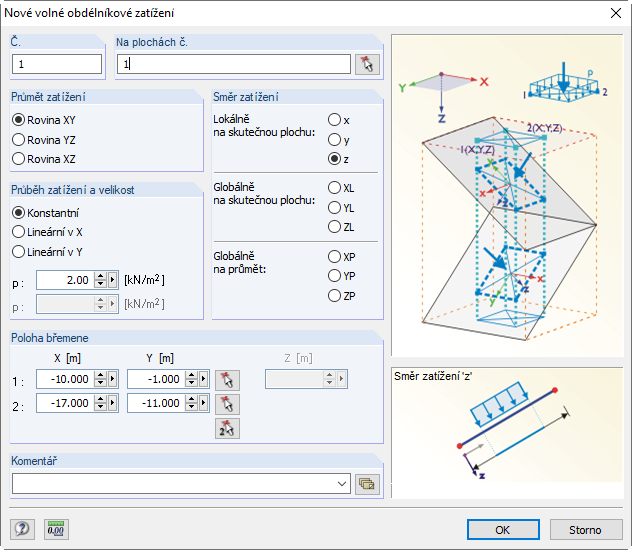 Upravit volné obdélníkové zatížení