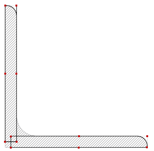 Napěťové body (červené čtverce) průřezu v programu SHAPE-THIN