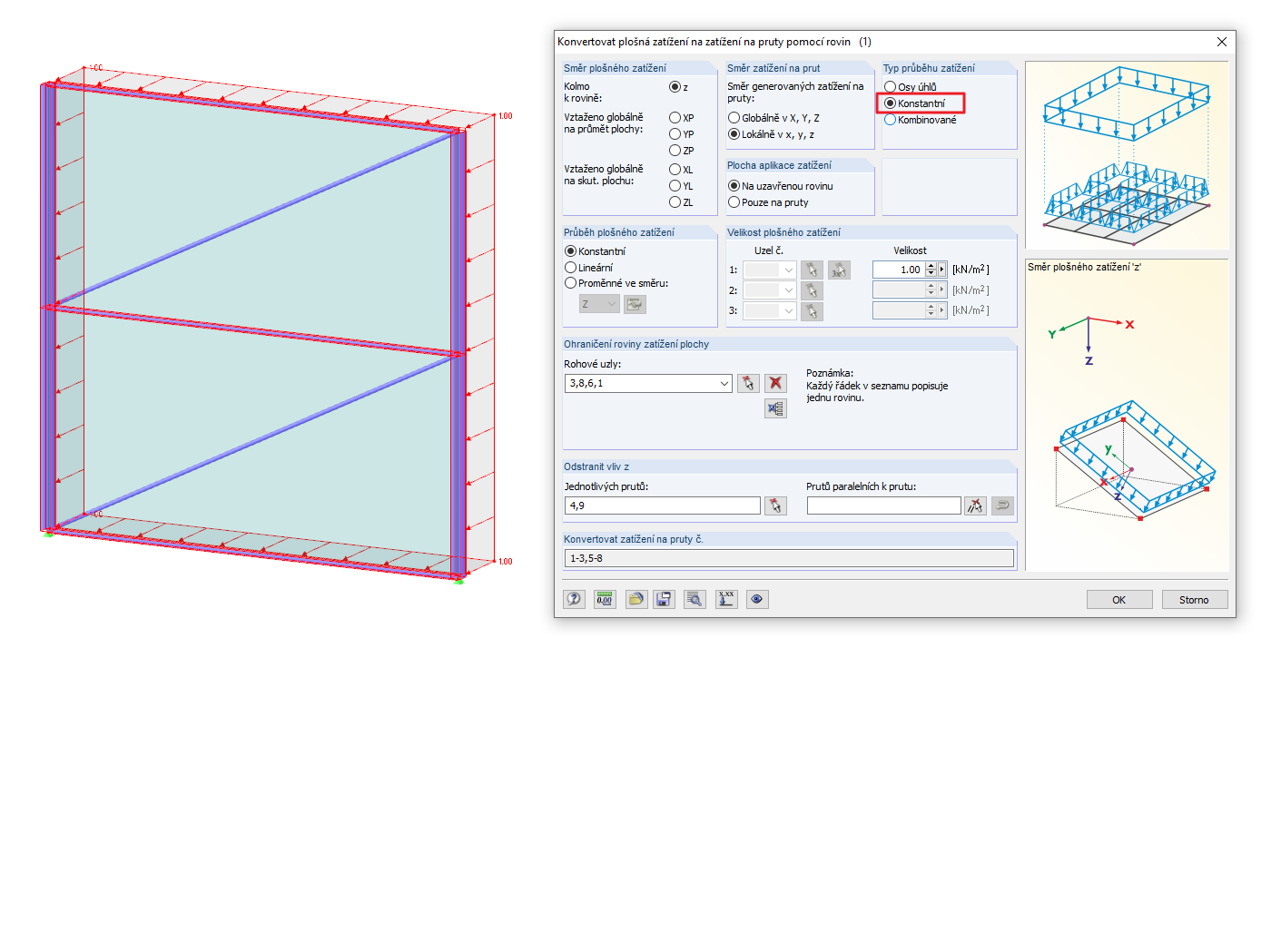 Konstantní průběh zatížení na prut