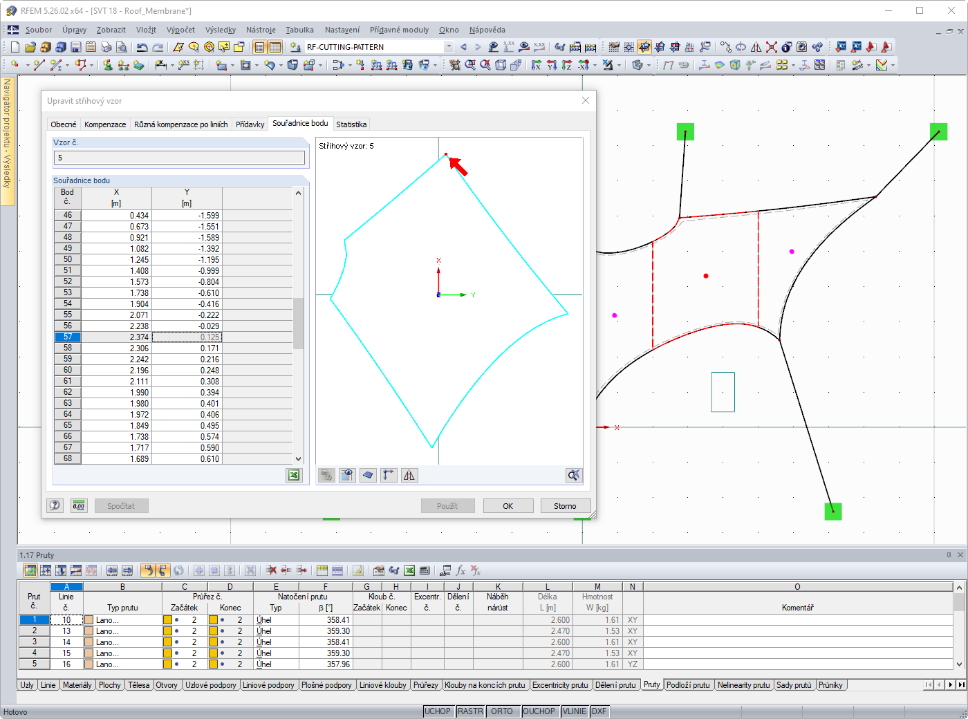 Zobrazení střihových vzorů v modelu RFEM